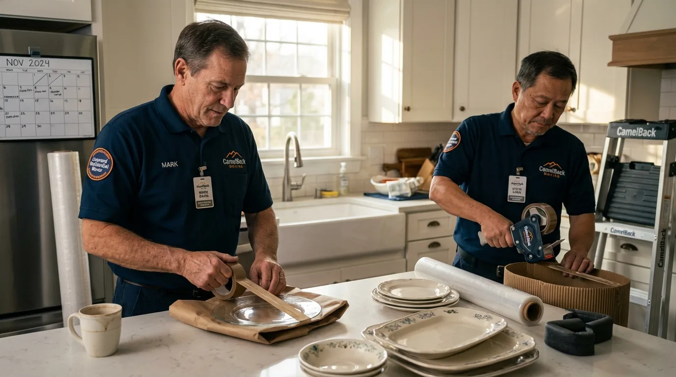 Professional crew packing kitchen dishware in Ardsley, NY